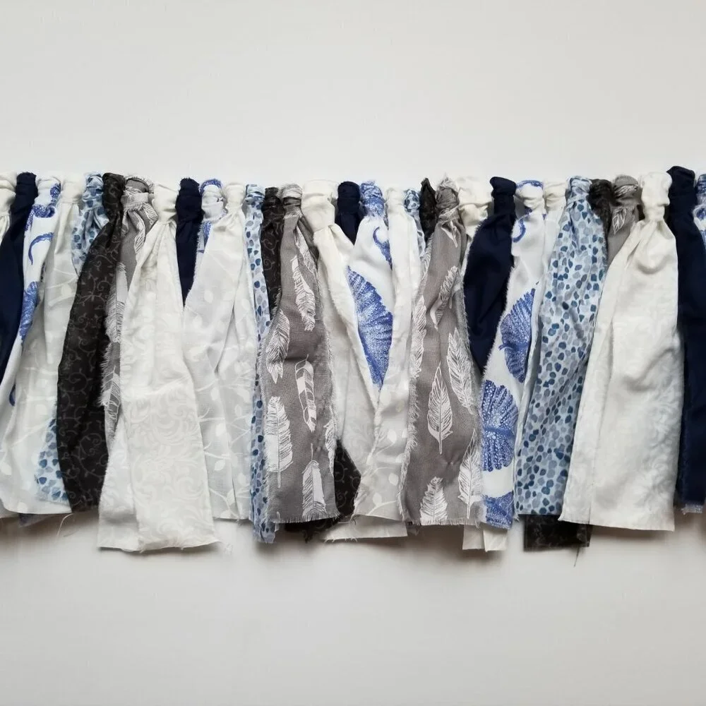 Fabric Banner Wall Hanging | Cubicle Decor, Fabric Garland | Blue Bohemian | 7'